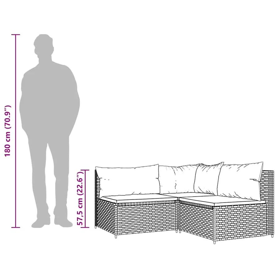 Salon de jardin 3 pcs avec coussins Gris Résine tressée - 10