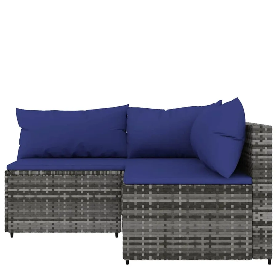 Salon de jardin 3 pcs avec coussins Gris Résine tressée - 3