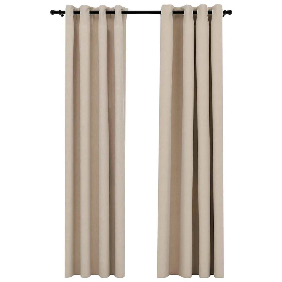 Rideaux occultants aspect lin avec œillets 2pcs beige 140x225cm - 2