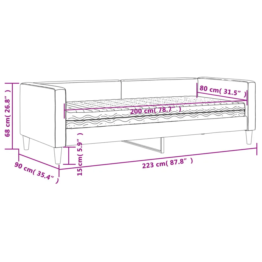 Lit de jour avec matelas noir 80x200 cm tissu - 12