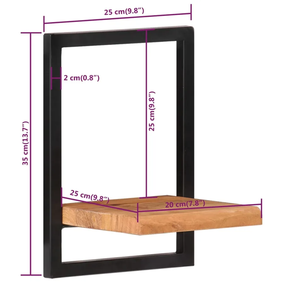 Étagères murales 2 pcs 25x25x35 cm Bois d'acacia et acier - 8