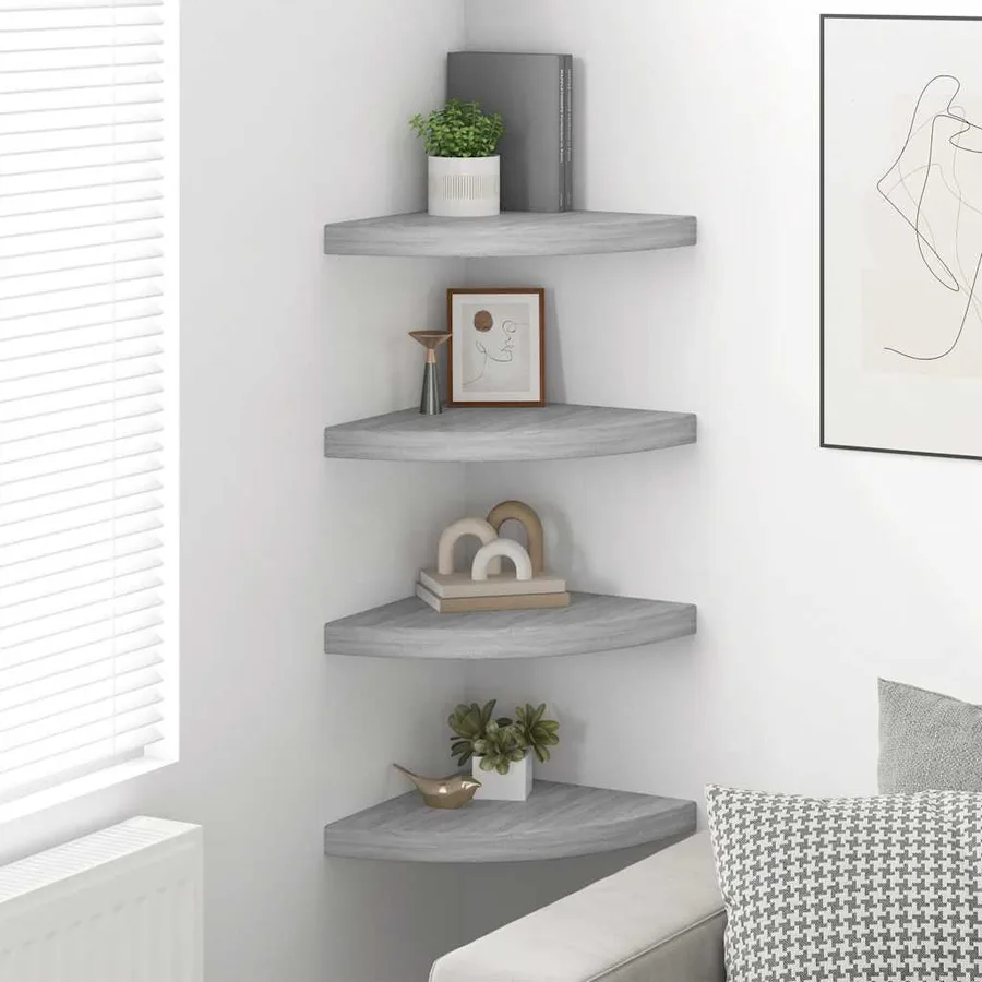 Étagères d'angle murales 4 pcs Gris béton 35x35x3,8 cm MDF - 3