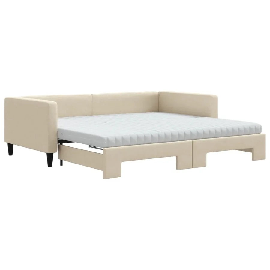 Lit de jour avec gigogne et matelas crème 100x200 cm tissu - 2
