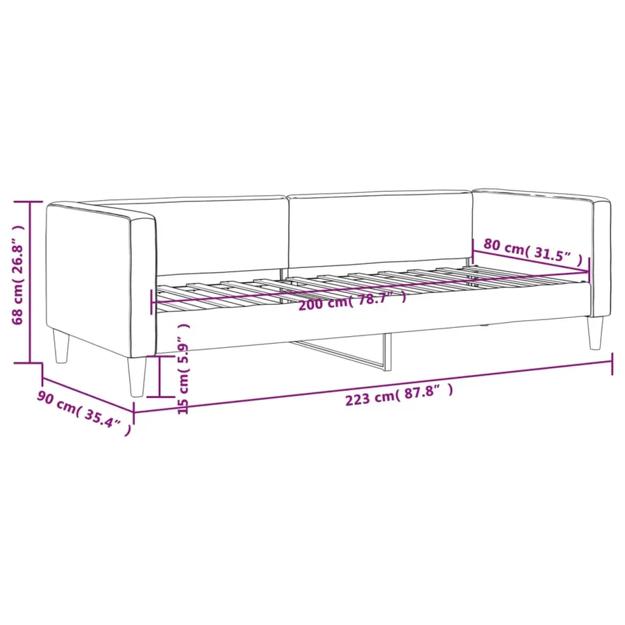 Lit de repos sans matelas noir 80x200 cm tissu - 8
