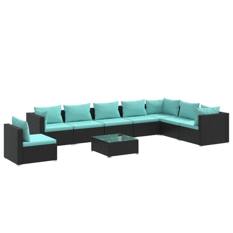 Salon de jardin 9 pcs avec coussins Résine tressée Noir - 2