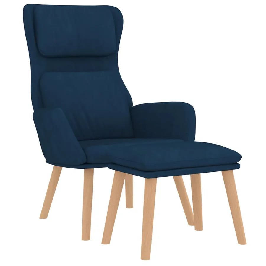 Chaise de relaxation avec tabouret Bleu Velours - 3