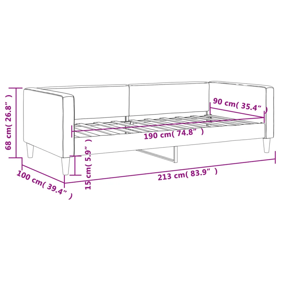 Lit de repos sans matelas gris foncé 90x190 cm tissu - 8