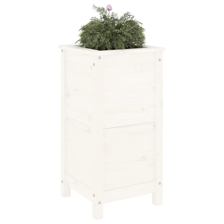 Jardinière blanc 40x40x78 cm bois massif de pin - 3