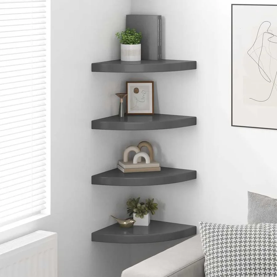 Étagères d'angle flottantes 4 pcs gris brillant 35x35x3,8cm MDF - 3