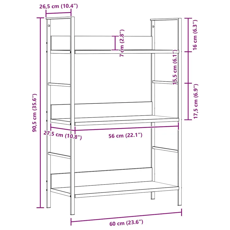 Bibliothèque à 3 niveaux blanc 60x27,6x90,5cm bois d'ingénierie - 10
