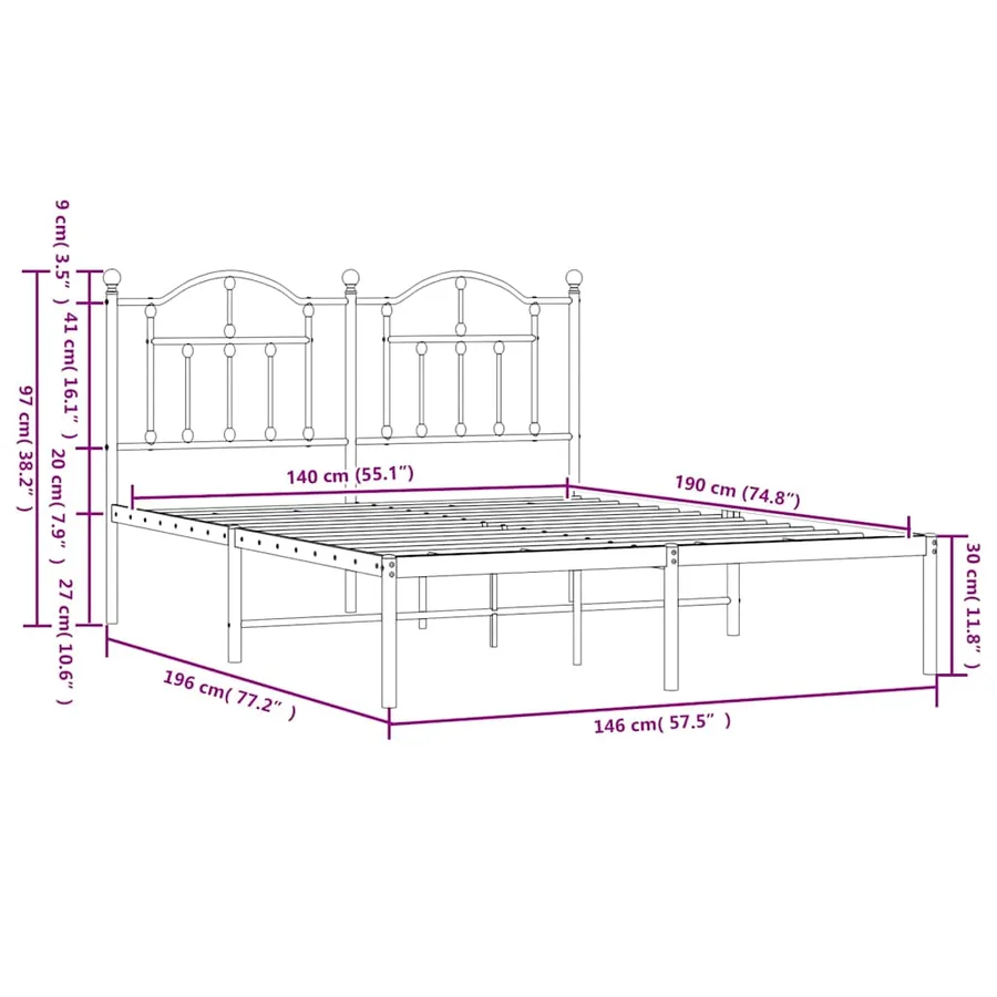 Cadre de lit métal sans matelas avec tête de lit noir 140x190cm - 9