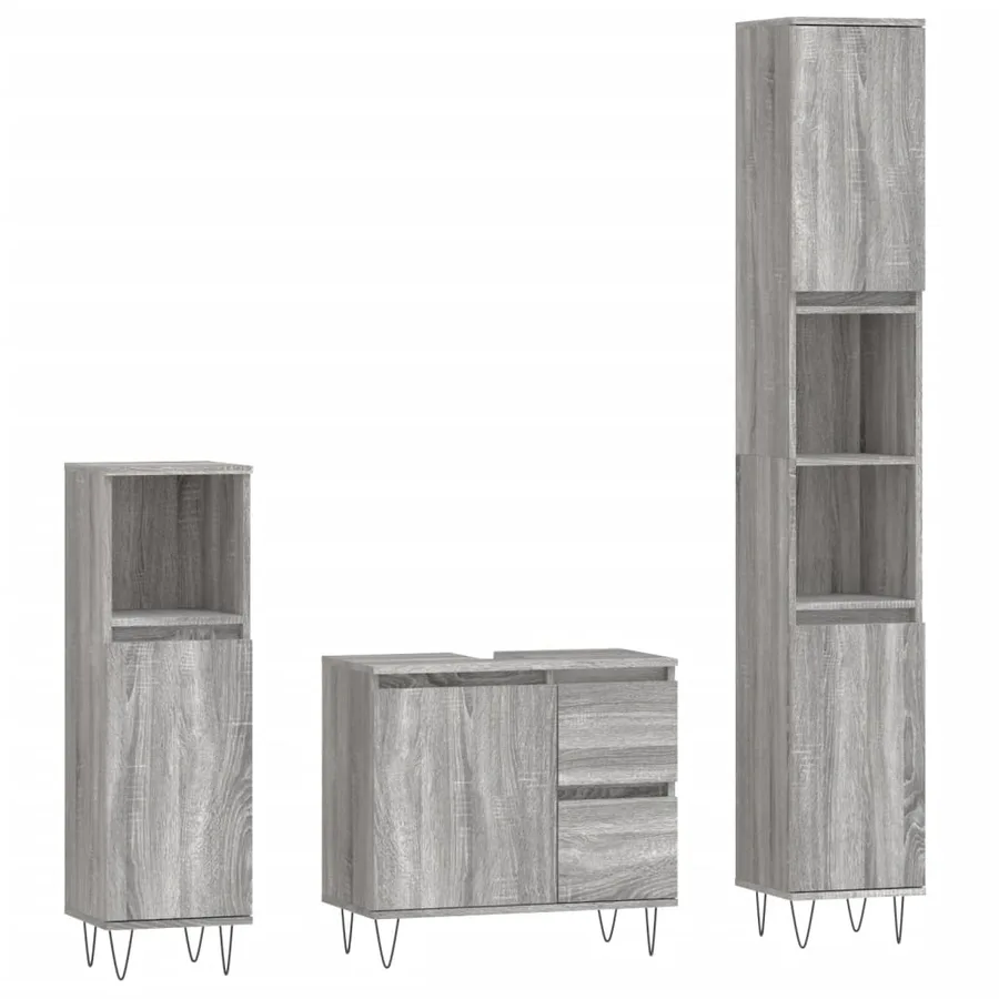 Ensemble de meubles de salle de bain 3 pcs Sonoma gris - 2