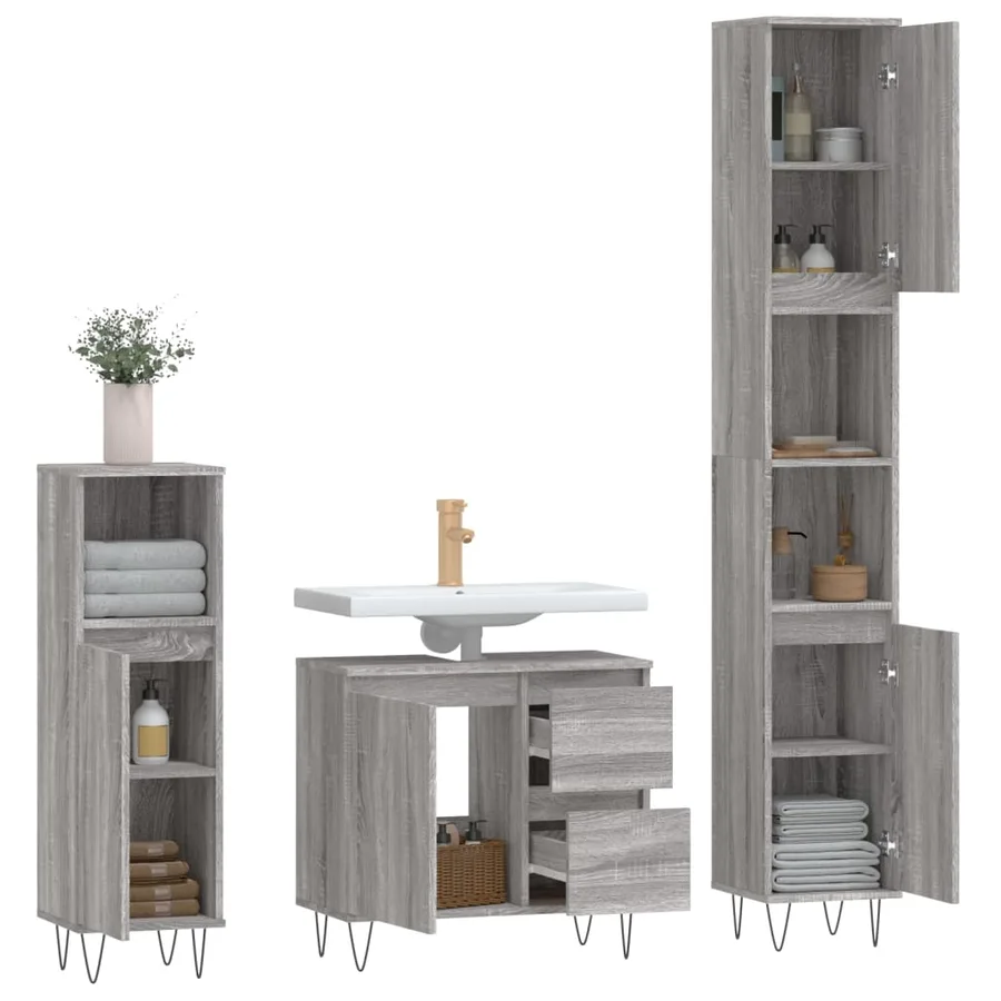 Ensemble de meubles de salle de bain 3 pcs Sonoma gris - 4