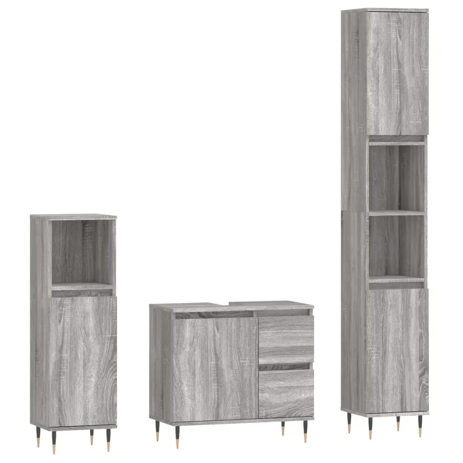 Ensemble de meubles de salle de bain 3 pcs Sonoma gris - 2