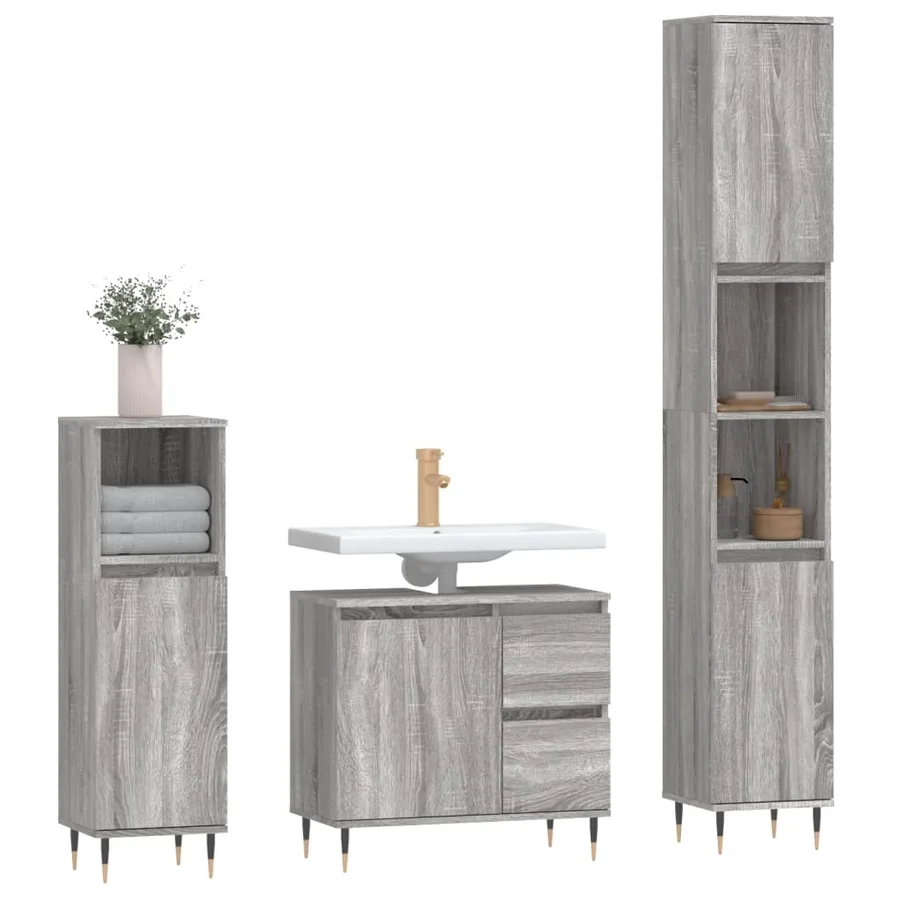 Ensemble de meubles de salle de bain 3 pcs Sonoma gris - 3