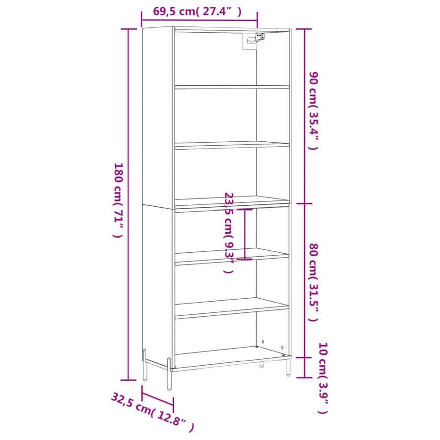Buffet blanc 69,5x32,5x180 cm bois d'ingénierie - 11