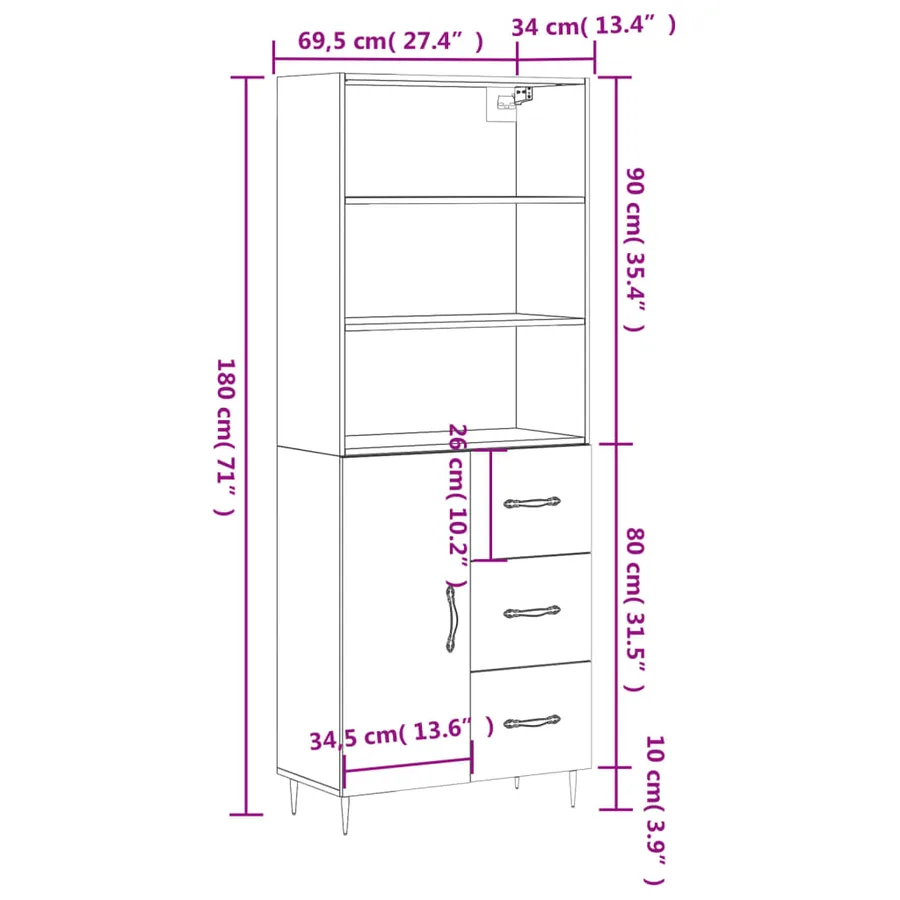 Buffet haut Gris béton 69,5x34x180 cm Bois d'ingénierie - 14