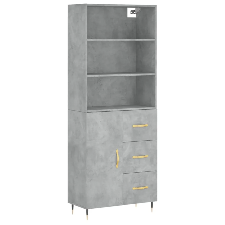 Buffet haut Gris béton 69,5x34x180 cm Bois d'ingénierie - 2