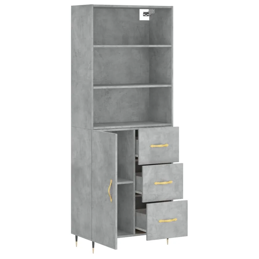 Buffet haut Gris béton 69,5x34x180 cm Bois d'ingénierie - 3