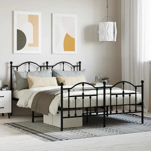 Cadre de lit métal sans matelas avec pied de lit noir 140x200cm