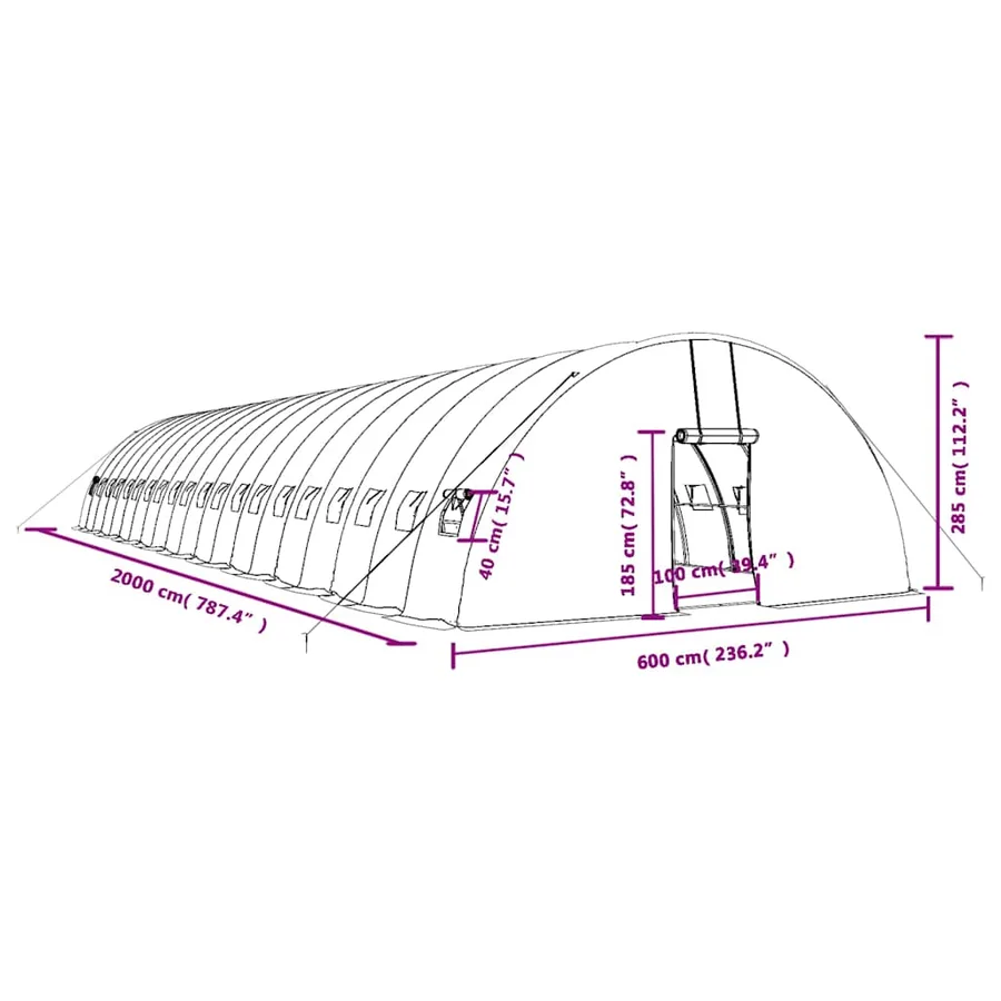 Serre avec cadre en acier vert 120 m² 20x6x2,85 m - 12