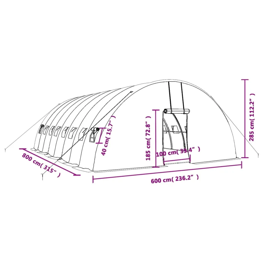Serre avec cadre en acier vert 48 m² 8x6x2,85 m - 12