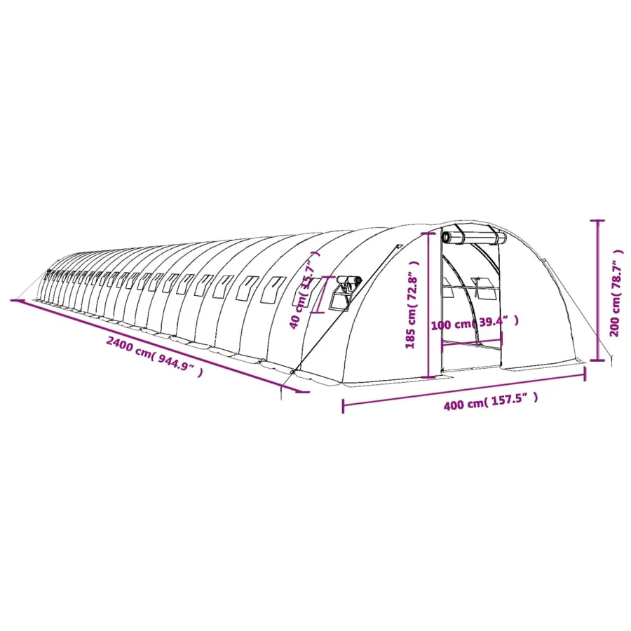 Serre avec cadre en acier blanc 96 m² 24x4x2 m - 12