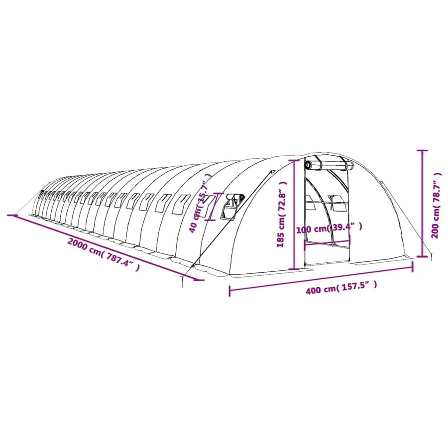 Serre avec cadre en acier blanc 80 m² 20x4x2 m - 12