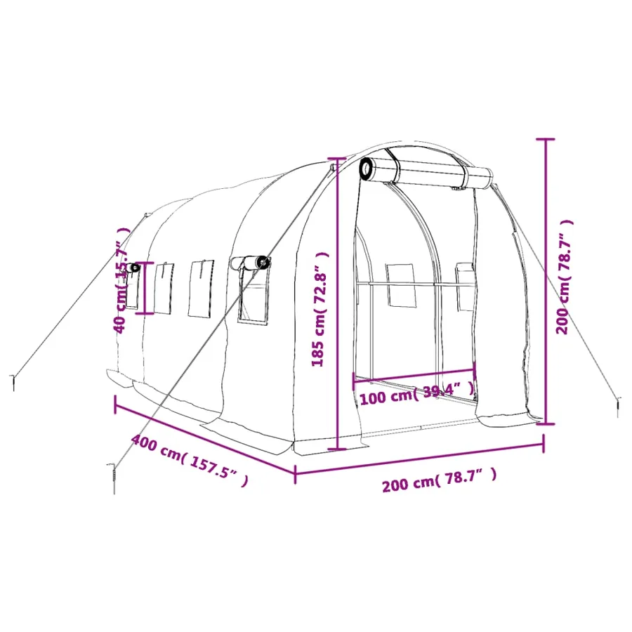 Serre avec cadre en acier blanc 8 m² 4x2x2 m - 12