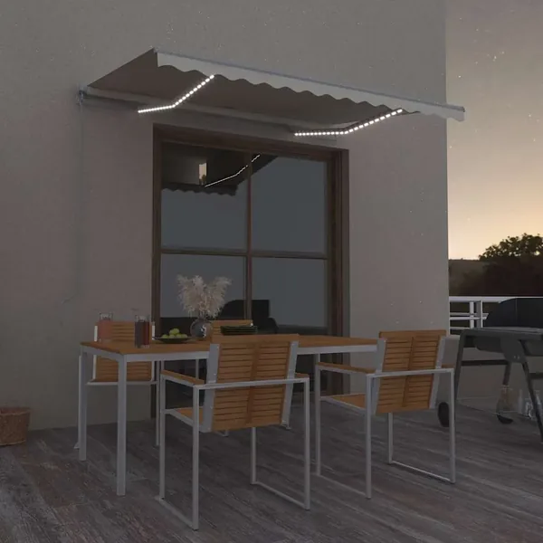 Auvent manuel rétractable avec LED 300x250 cm Crème