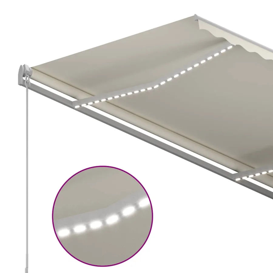 Auvent manuel rétractable avec LED 300x250 cm Crème - 4