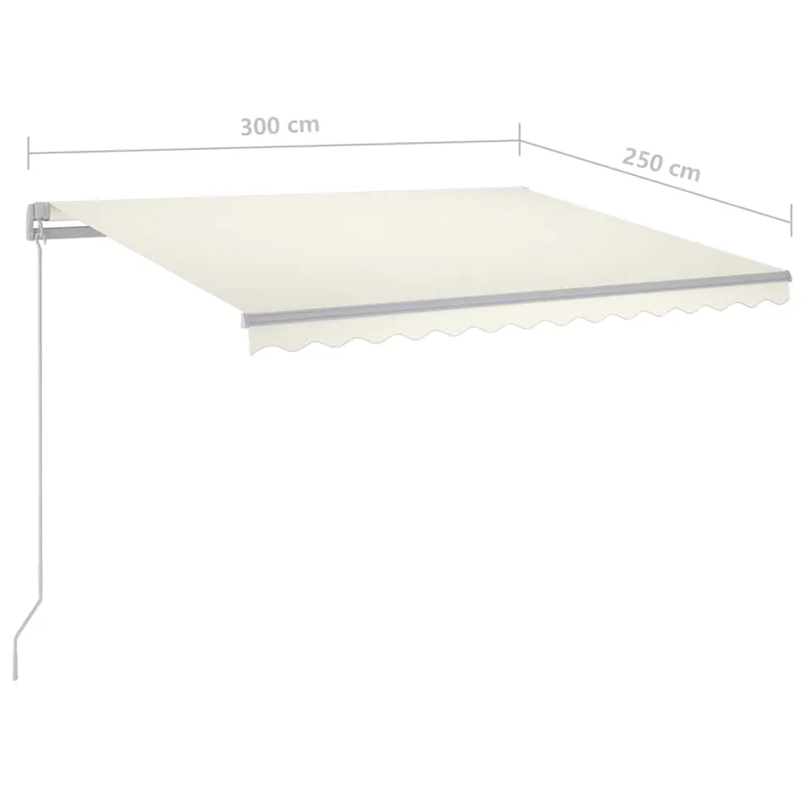 Auvent manuel rétractable avec LED 300x250 cm Crème - 7