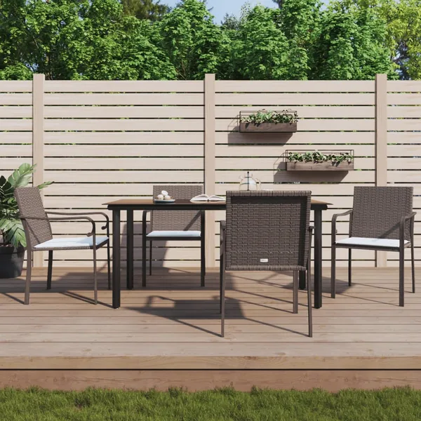 Ensemble à manger de jardin 5 pcs coussins résine tressée acier