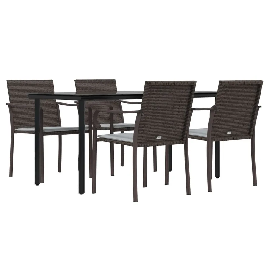 Ensemble à manger de jardin 5 pcs coussins résine tressée acier - 3
