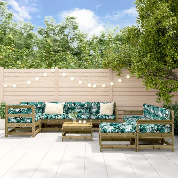 Salon de jardin 10 pcs avec coussins bois de pin imprégné