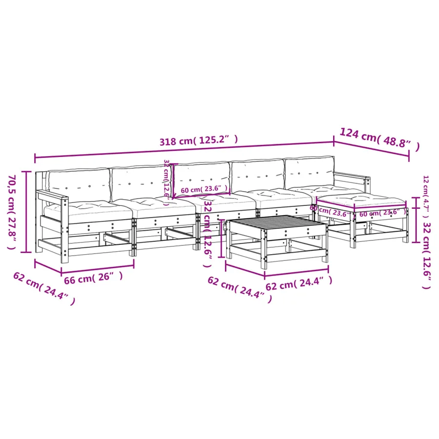 Salon de jardin 7 pcs avec coussins bois massif douglas - 9