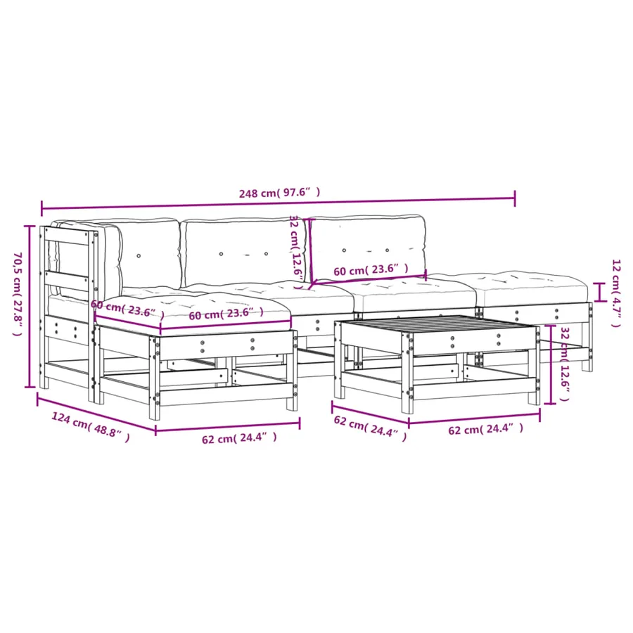 Salon de jardin 6 pcs avec coussins bois massif - 9