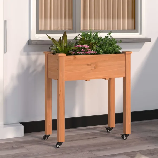Jardinière sur roues avec doublure brun 71x37x80 cm bois sapin