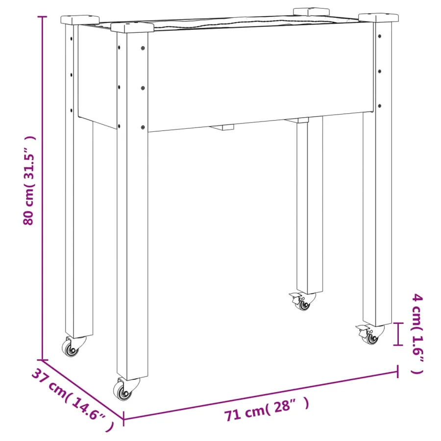 Jardinière sur roues avec doublure brun 71x37x80 cm bois sapin - 7