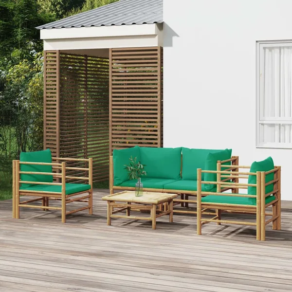 Salon de jardin 5 pcs avec coussins vert bambou