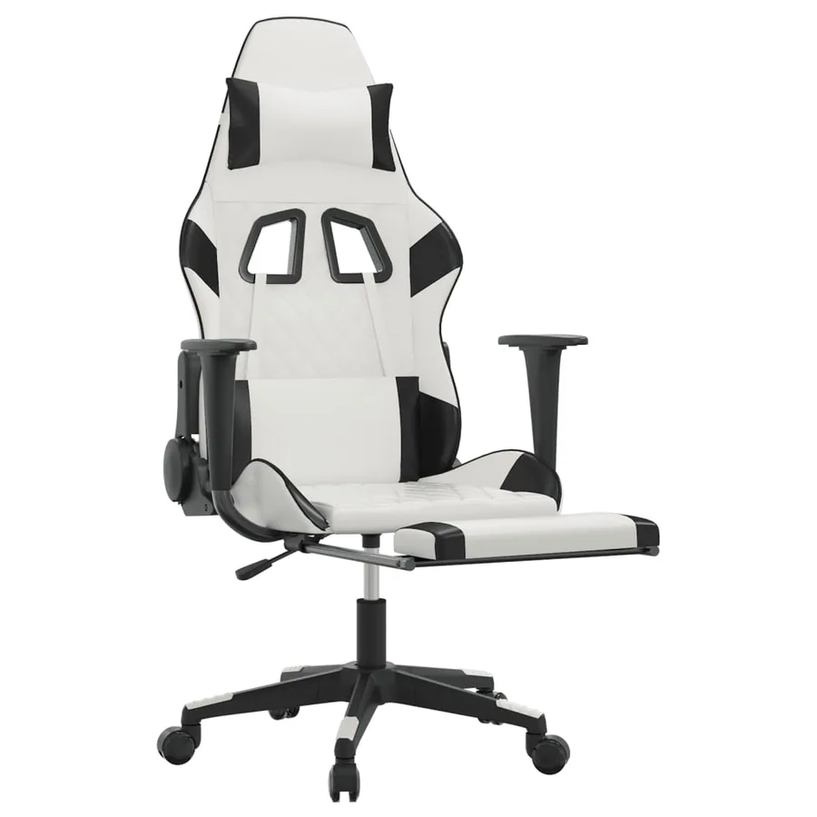 Chaise de jeu avec repose-pied Blanc et noir Similicuir - 6