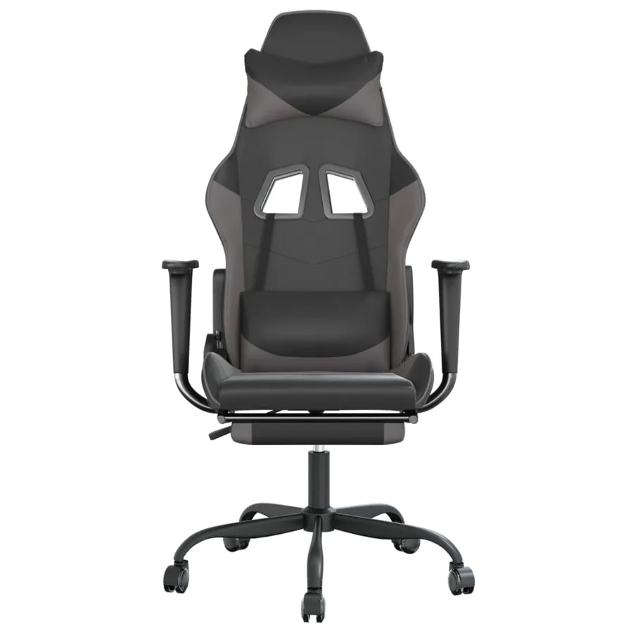 Chaise de jeu avec repose-pied Noir et gris Similicuir - 3