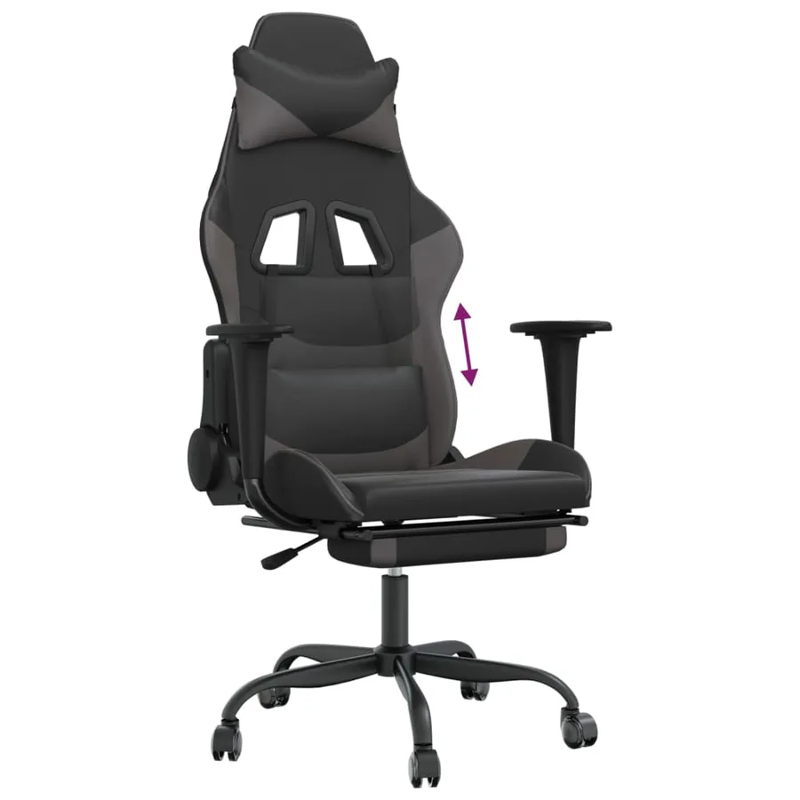 Chaise de jeu avec repose-pied Noir et gris Similicuir - 8