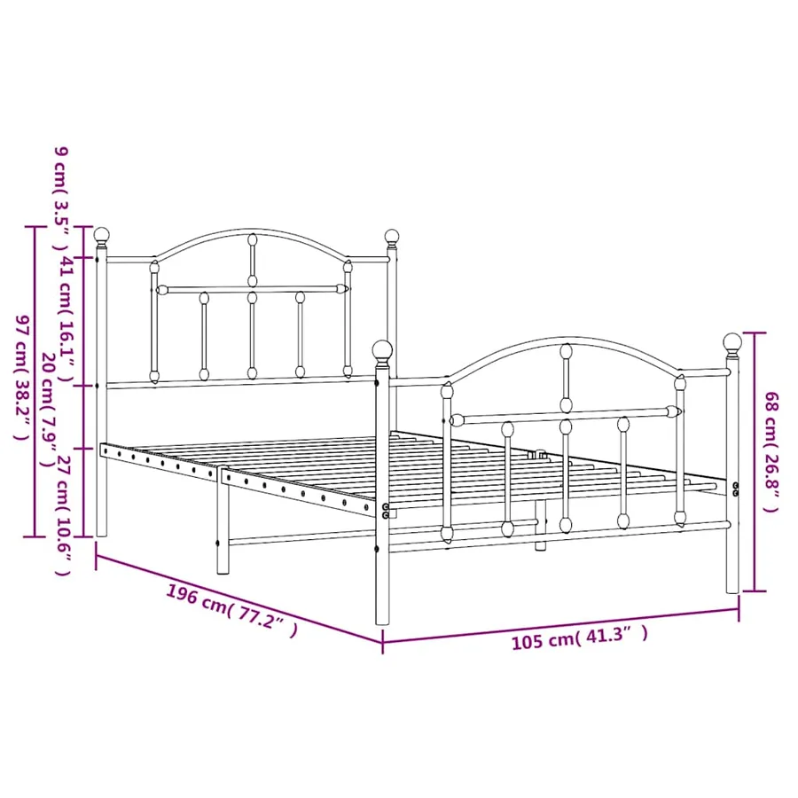 Cadre de lit métal sans matelas avec pied de lit noir 100x190cm - 10
