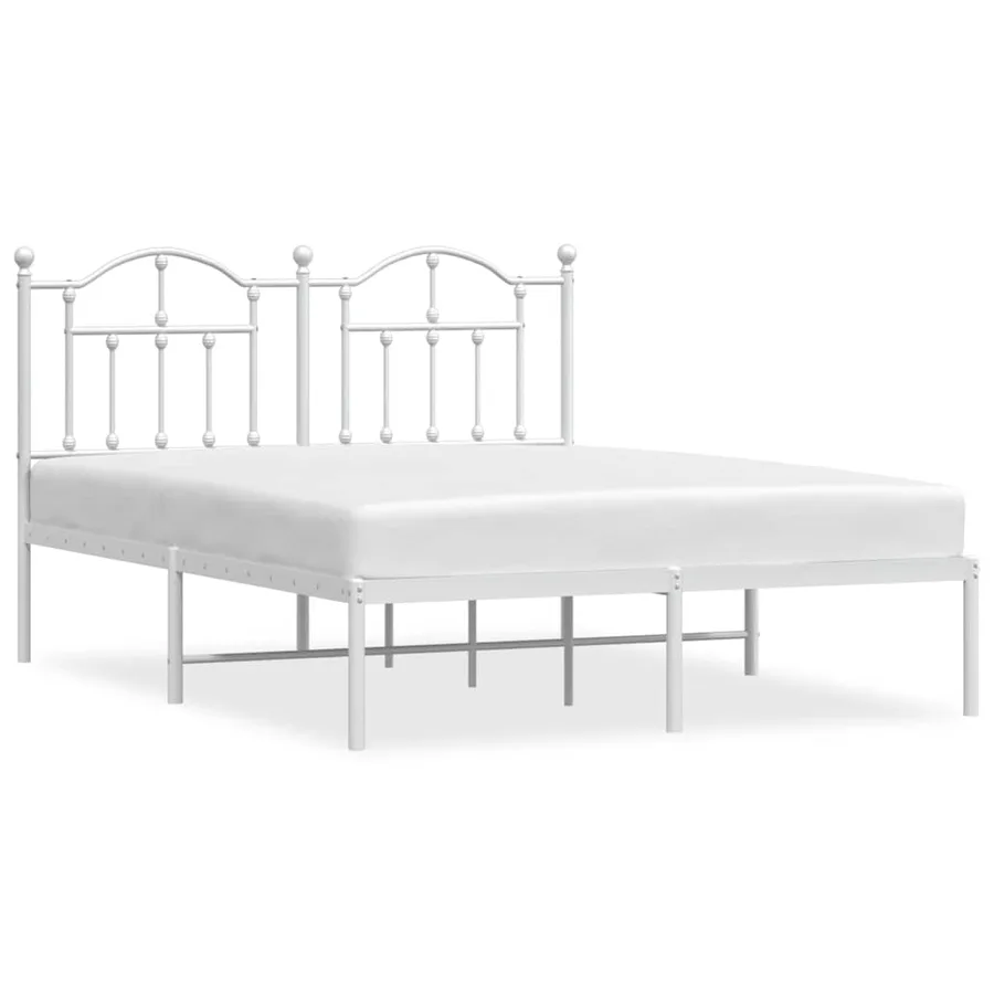 Cadre de lit métal sans matelas et tête de lit blanc 135x190 cm - 2