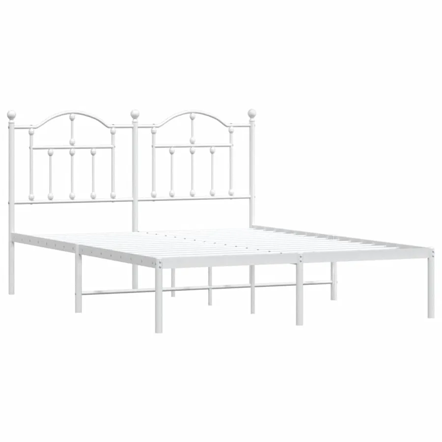 Cadre de lit métal sans matelas et tête de lit blanc 135x190 cm - 3