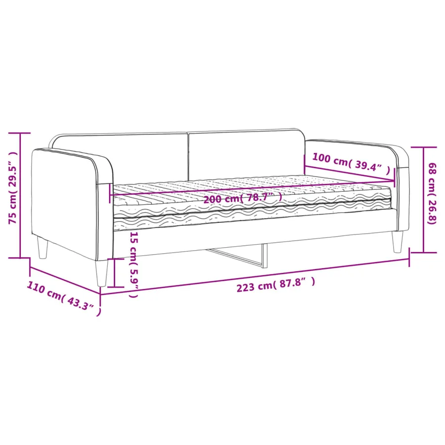 Lit de jour avec matelas gris foncé 100x200 cm tissu - 12