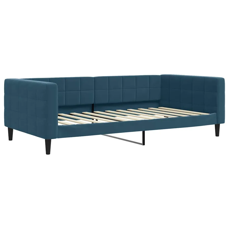 Lit de jour avec lit gigogne et matelas bleu 100x200 cm velours - 4