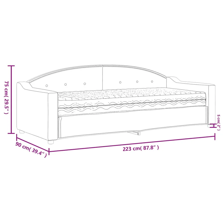 Lit de jour avec matelas gris clair 80x200 cm tissu - 12