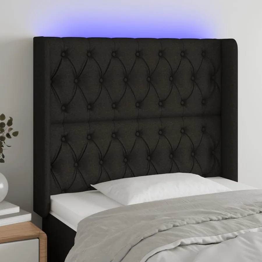 Tête de lit à LED Noir 93x16x118/128 cm Tissu